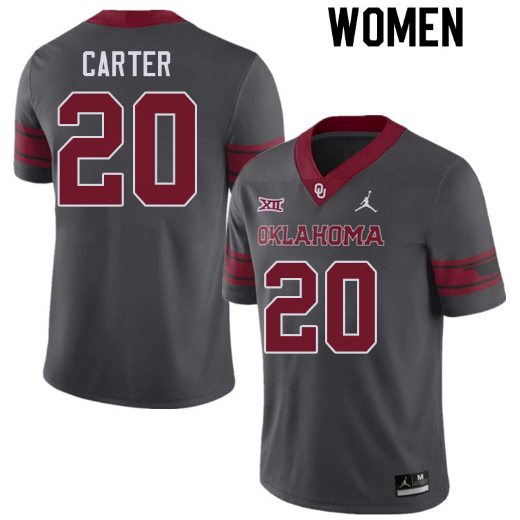 Women #20 Lewis Carter Oklahoma Sooners College Football Jerseys Stitched Sale-Charcoal - Click Image to Close